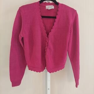 Vintage Sweater Cardigan Small Scallop V-Neck Button Up Grandma‎ Retro